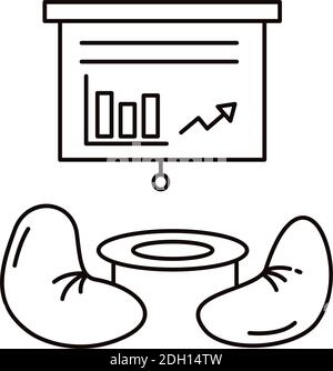 lieu de travail avec des statistiques dans la salle de séjour icône de style de ligne de coworking illustration vectorielle Illustration de Vecteur