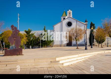 Vue sur l'ermitage de Sant Sebastia de Sitges, Catalogne, Espagne Banque D'Images