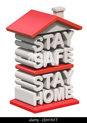 Texte RESTER EN SÉCURITÉ RESTER À LA MAISON en forme de maison 3D Banque D'Images