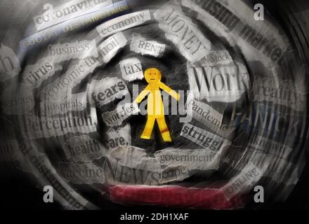 Les gros titres des coronavirus tournants et des actualités économiques Banque D'Images