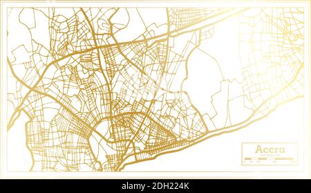 Accra Ghana carte de la ville en style rétro en couleur dorée. Carte de contour. Illustration vectorielle. Illustration de Vecteur