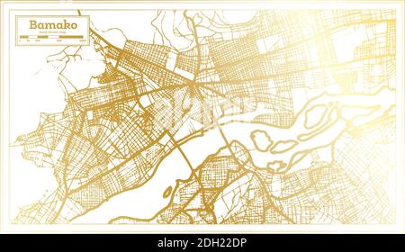 Bamako Mali carte de la ville en style rétro en couleur dorée. Carte de contour. Illustration vectorielle. Illustration de Vecteur