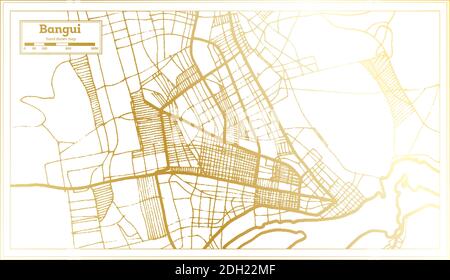 Bangui carte de la ville de la République centrafricaine en style rétro en couleur dorée. Carte de contour. Illustration vectorielle. Illustration de Vecteur