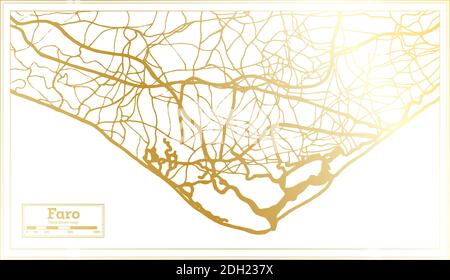 Faro Portugal carte de la ville en style rétro en couleur dorée. Carte de contour. Illustration vectorielle. Illustration de Vecteur