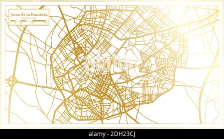 Jerez de la Frontera Espagne carte de la ville en style rétro en couleur dorée. Carte de contour. Illustration vectorielle. Illustration de Vecteur