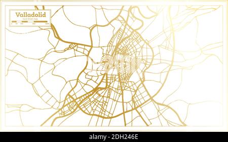 Valladolid Espagne carte de la ville en style rétro en couleur dorée. Carte de contour. Illustration vectorielle. Illustration de Vecteur