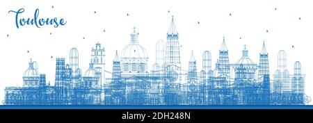 Contour Toulouse France Skyline avec Blue Buildings. Illustration vectorielle. Voyages d'affaires et concept avec architecture historique. Illustration de Vecteur