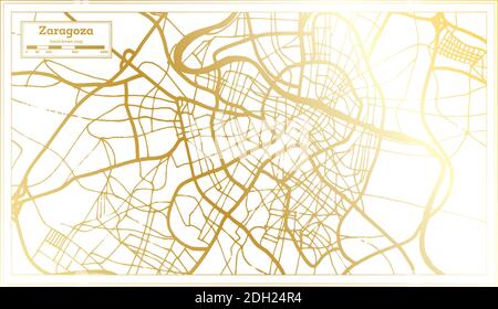 Saragosse Espagne carte de ville en style rétro en couleur dorée. Carte de contour. Illustration vectorielle. Illustration de Vecteur