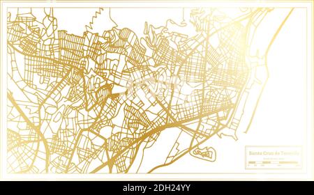 Santa Cruz de Tenerife Espagne carte de la ville en style rétro en couleur dorée. Carte de contour. Illustration vectorielle. Illustration de Vecteur