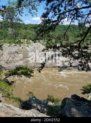 Le fleuve Potomac enflé par de fortes pluies, le long des falaises rocheuses de Great Falls, en Virginie, aux États-Unis Banque D'Images