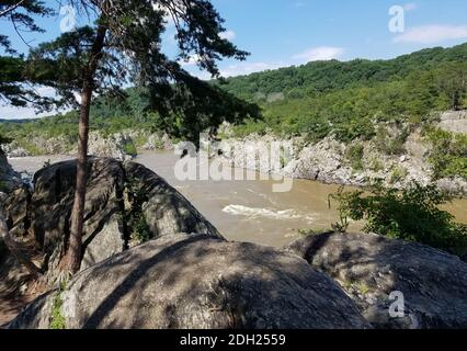 Le fleuve Potomac enflé par de fortes pluies, le long des falaises rocheuses de Great Falls, en Virginie, aux États-Unis Banque D'Images