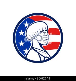 American Nurse Wearing Mask Side USA Flag Mascot