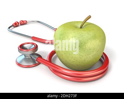 Stéthoscope avec pomme verte 3D Banque D'Images