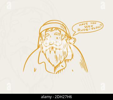 Le Père Noël. Le grand-père barbu est à la recherche d'un cerf. Symbole de Noël. Affiche ou bannière pour les fêtes. Illustration vectorielle festive pour étiquette Illustration de Vecteur