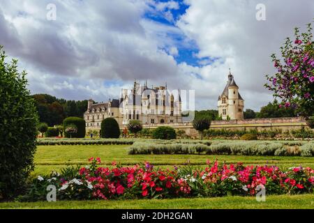 23 juillet 2017 le château de Chenonceau. France. La façade du château médiéval des dames. Le château royal médiéval de Chenon Banque D'Images