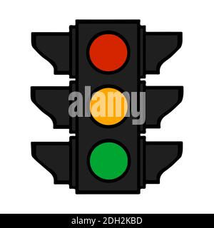 Feux de circulation, panneau rouge animé coloré. Feu de signalisation ICON isolé en blanc. Illustration de Vecteur