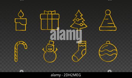 Ensemble d'icônes dorées de Noël. Joyeux Noël et bonne année modèle d'illustration de style plat lié. Banque D'Images