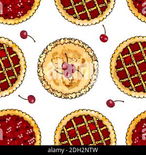 Motif sans couture avec tartes aux cerises. Le thème de l'automne, de la récolte et de l'action de grâce. Illustration de Vecteur