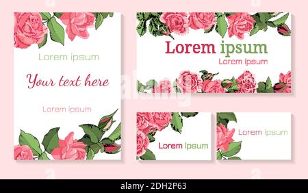 Ensemble de modèles de roses pour les boîtes-cadeaux, les cartes de vœux, les annonces, les affiches et les invitations Illustration de Vecteur
