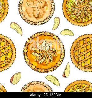 Motif sans couture avec tartes aux pommes. Le thème de l'automne, de la récolte et de l'action de grâce. Illustration de Vecteur