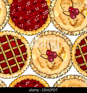 Motif sans couture avec tartes aux cerises. Le thème de l'automne, de la récolte et de l'action de grâce. Illustration de Vecteur