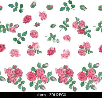 Motif fleuri sans coutures avec roses. Excellente impression pour cartes de vœux, vêtements, linge de lit, tissus, textiles, papier peint, papier d'emballage, boîte-cadeau. Illustration de Vecteur