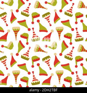 Père Noël aide elf chapeau icône vecteur ensemble sans couture motif Illustration de Vecteur