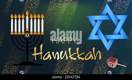 Hanoukkah Shining Background avec Menorah, David Star sur un magnifique fond brillant. Joyeuses fêtes juives traditionnelles de Hanukkah. Idéal pour l'horizontale Illustration de Vecteur