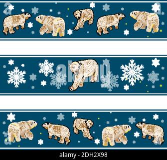 Motif sans couture avec ours polaires, étoiles et flocons de neige sur fond bleu. Illustration vectorielle. Texture sans fin pour votre design, vos tissus, votre papier peint Illustration de Vecteur