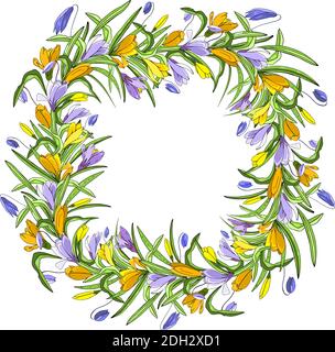 Couronne de printemps de fleur isolée sur fond blanc. Motif infini pour la conception d'invitations, de cartes, de boîtes-cadeaux et plus encore. Illustration de Vecteur
