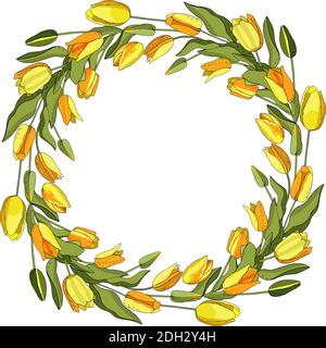 Cadre floral en tulipes jaunes mignons. Illustration de Vecteur