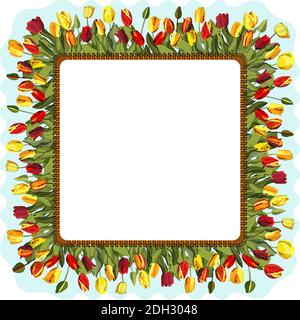 Cadre fleuri en tulipes mignons et colorées. Illustration de Vecteur