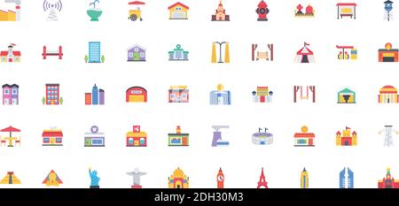le pack d'icônes de ville Illustration de Vecteur