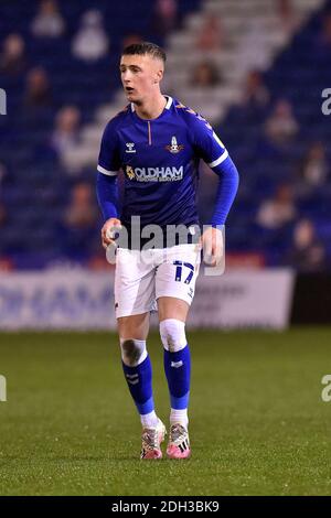 OLDHAM, ANGLETERRE. 8 DÉCEMBRE photo d'action de Jordan Barnett d'Oldham Athletic lors du match de Trophée EFL entre Oldham Athletic et Sunderland à Boundary Park, Oldham, le mardi 8 décembre 2020. (Credit: Eddie Garvey | MI News) Credit: MI News & Sport /Alay Live News Banque D'Images