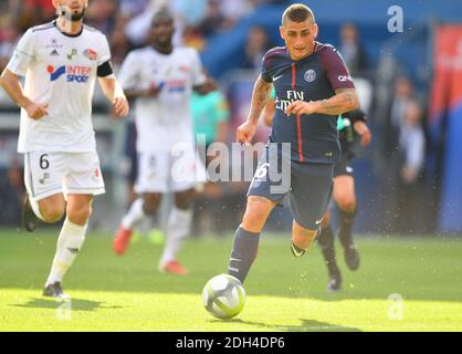 Marco Verratti du PSG Marco Verratti du PSG Marco Verratti pendant la Ligue française 1 Paris Saint-Germain contre Amiens SC, match de football qui s'est tenu au stade du Parc des Princes à Paris, France, le 5 août 2017. PSG a gagné 2-0. Photo de Christian Liewig/ABACAPRESS.COM Banque D'Images