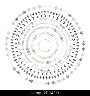 Ornements ethniques Mandala. Motif géométrique à lignes tribales, style aztèque, texte américain natif. Éléments vectoriels pour textures, répétitions. Illustration de Vecteur