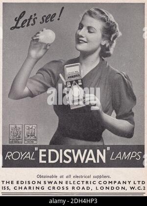 Publicité vintage des années 1930 pour Royal 'Ediswan' Lamps. Banque D'Images