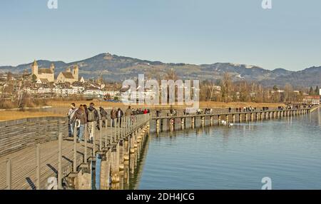 Passerelle piétonne près de Rapperswil, canton de Saint-Gall, Suisse Banque D'Images