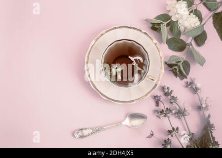 Tisane avec sauge et feuilles de menthe. Banque D'Images