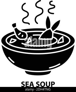 icône soupe de mer, signe vectoriel noir avec traits modifiables, illustration du concept Illustration de Vecteur