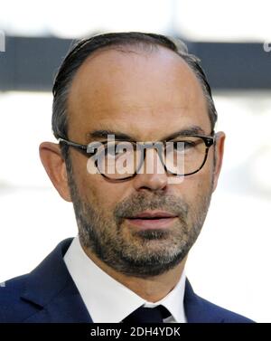 Le Premier ministre français Edouard Philippe prononce un discours à côté du fondateur du fournisseur français d'Internet haut débit Iliad, Xavier Niel, lors d'une visite à l'incubateur de démarrage Station F à Paris le 31 août 2107. Photo d'Alain Apaydin/ABACAPRESS.COM Banque D'Images