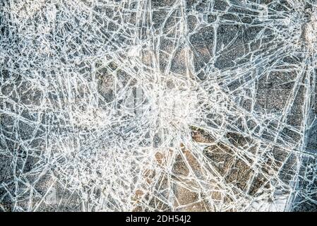 Fissures sur la texture du verre brisés verre transparent Banque D'Images