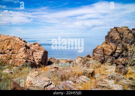 Vue sur la nature dans le parc national d'Antelope Island, Utah Banque D'Images