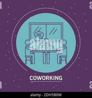 ensemble de travailleurs avatars coworking style icônes en violet illustration vectorielle d'arrière-plan Illustration de Vecteur