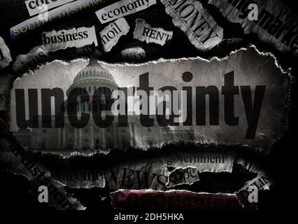 Les gros titres des journaux sur l'incertitude de l'économie du coronavirus et le Capitole des États-Unis Banque D'Images