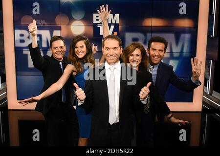 Guillaume Sechet, Sandra Larue, Christophe Person, Daniela Prepeliuc et Marc Hay à BFMTV le 15 septembre 2017 à Paris, France. Photo de Laurent Zabulon/ABACAPRESS.COM Banque D'Images
