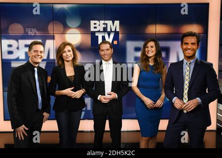 Guillaume Sechet, Sandra Larue, Christophe Person, Daniela Prepeliuc et Marc Hay à BFMTV le 15 septembre 2017 à Paris, France. Photo de Laurent Zabulon/ABACAPRESS.COM Banque D'Images