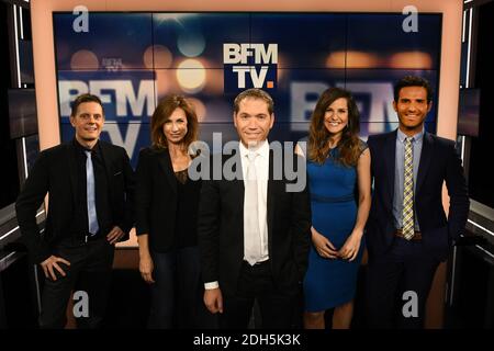 Guillaume Sechet, Sandra Larue, Christophe Person, Daniela Prepeliuc et Marc Hay à BFMTV le 15 septembre 2017 à Paris, France. Photo de Laurent Zabulon/ABACAPRESS.COM Banque D'Images