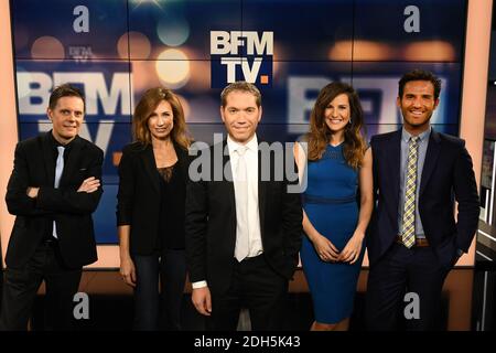 Guillaume Sechet, Sandra Larue, Christophe Person, Daniela Prepeliuc et Marc Hay à BFMTV le 15 septembre 2017 à Paris, France. Photo de Laurent Zabulon/ABACAPRESS.COM Banque D'Images