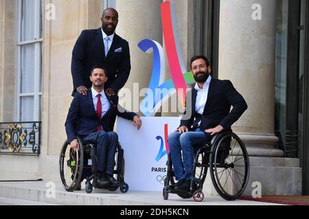 Teddy Riner, champion olympique français de judo, arrive à l'Elysée Palace à Paris pour célébrer le couronnement de Paris comme hôte des Jeux Olympiques de 2024, le 15 septembre 2017. Photo de Christian Liewig/ABACAPRESS.COM Banque D'Images